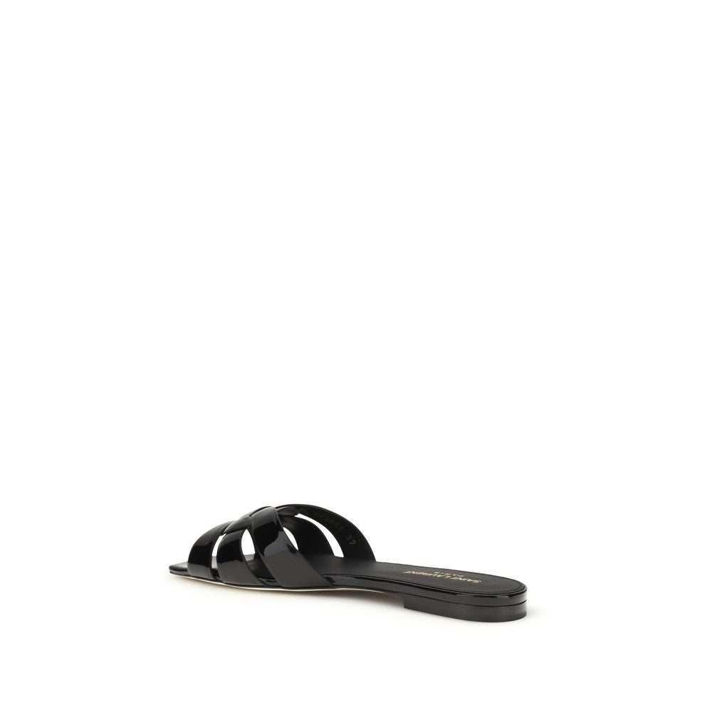 Saint Laurent Black Calf Leather Flat Sandals