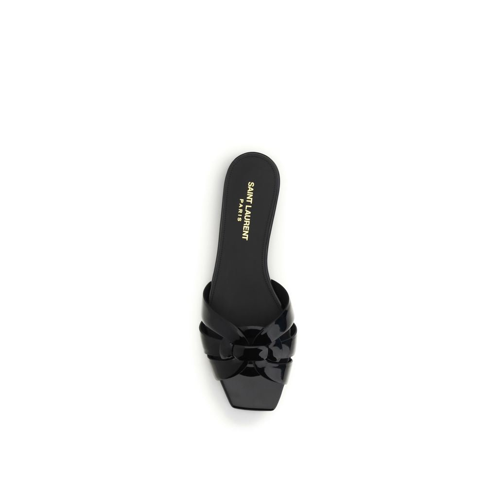 Saint Laurent Black Calf Leather Flat Sandals