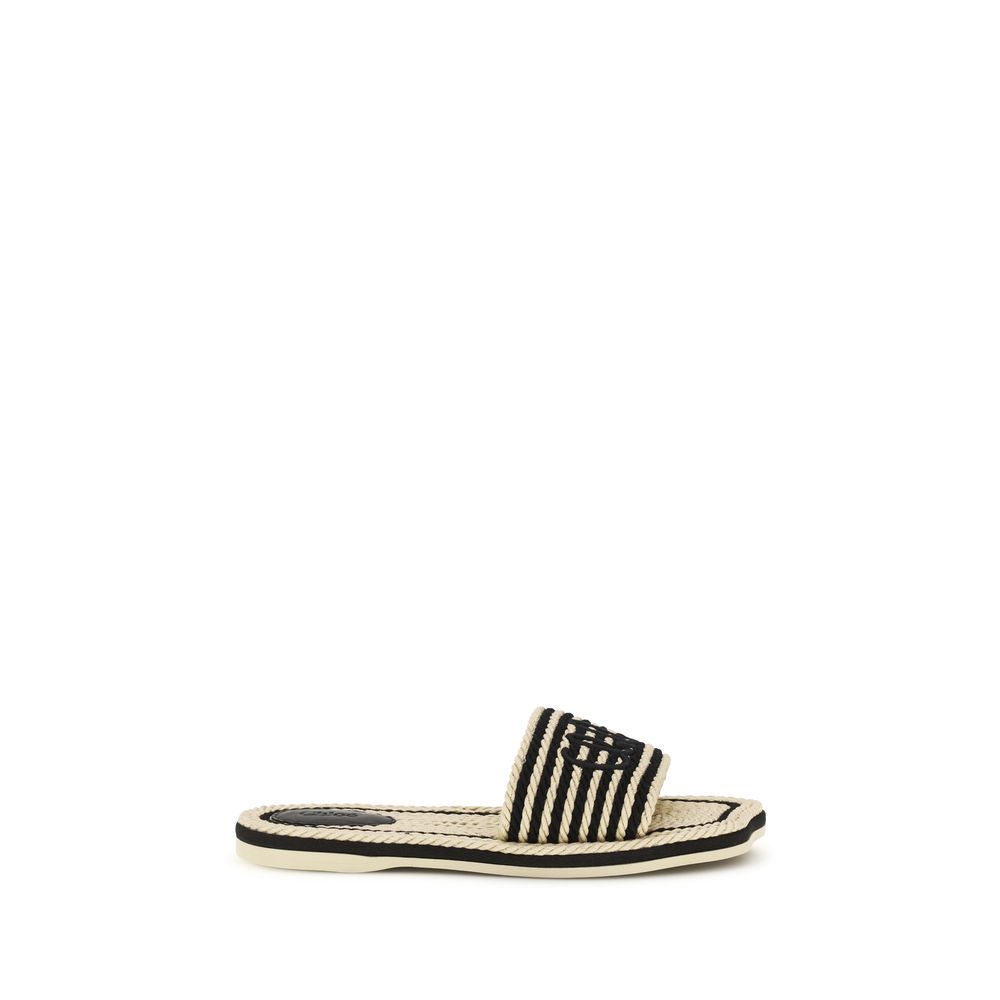 Multicolor Leather Flat Sandals with Raffia Detail
