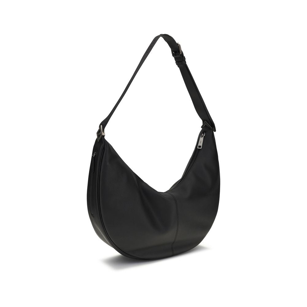 Schwarze Schultertasche aus Leder, Melonenmond-Form