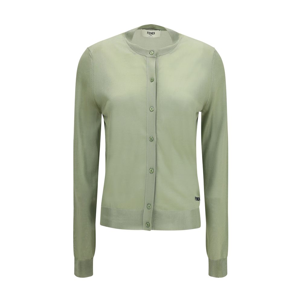 Zweifarbiger Cardigan aus Synthetik-Viskose mit gesticktem Logo