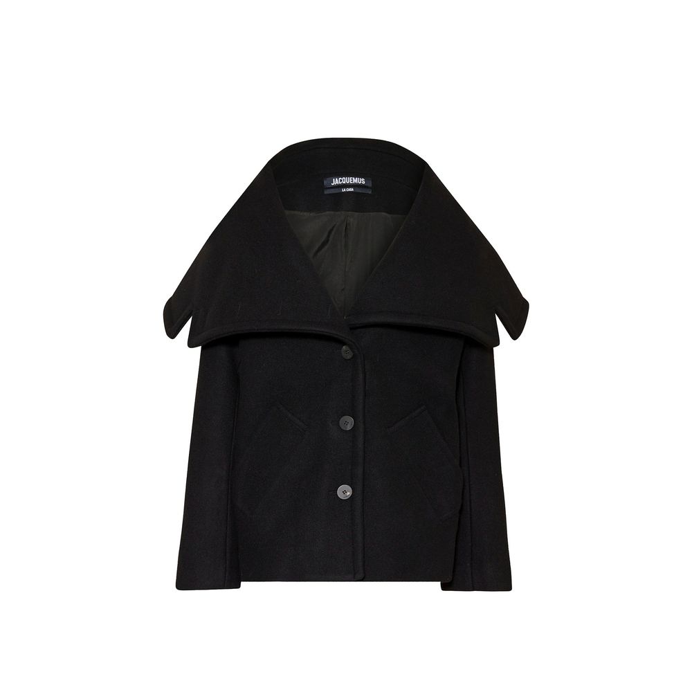 Black Wool Coat with Belted Back Detail
