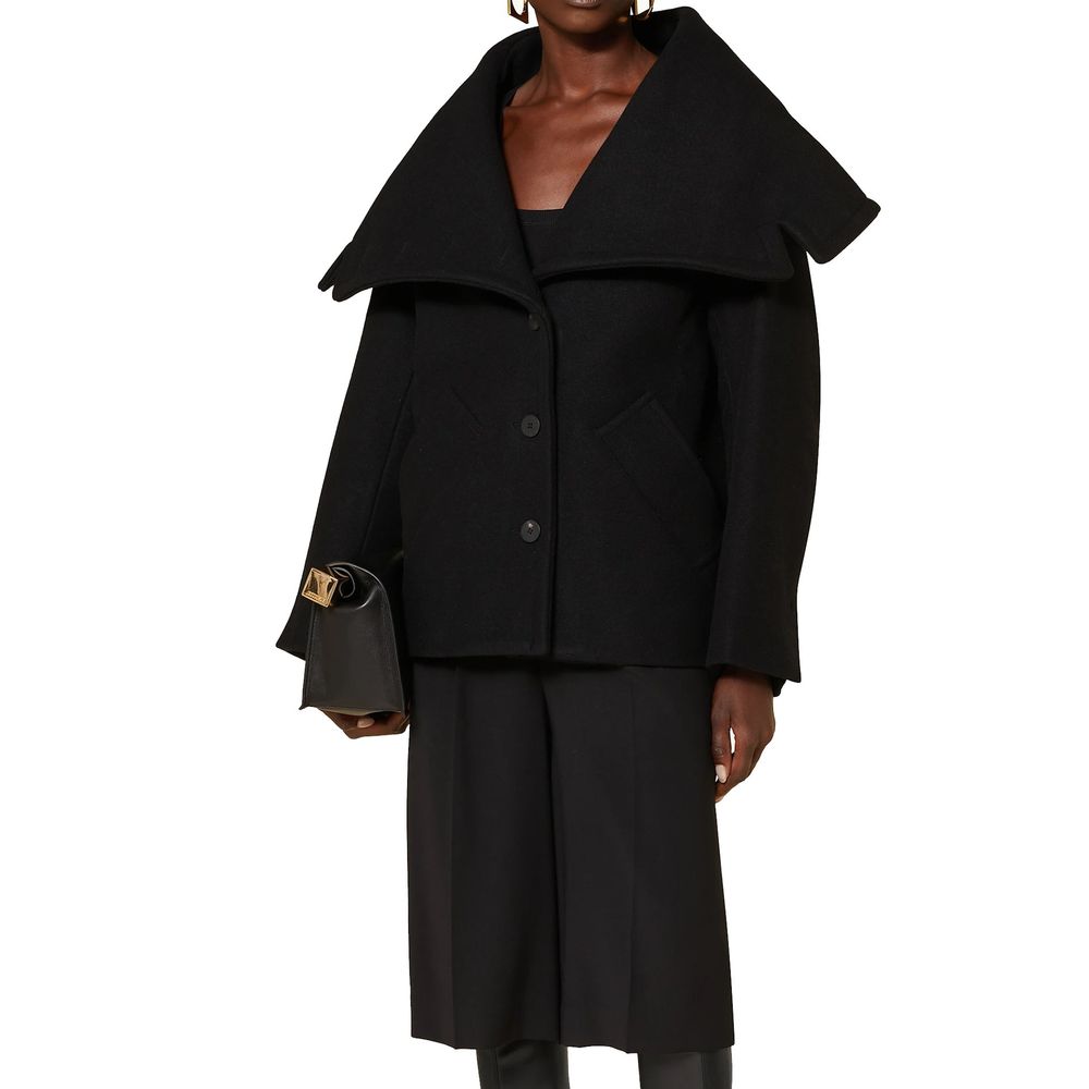 Black Wool Coat with Belted Back Detail
