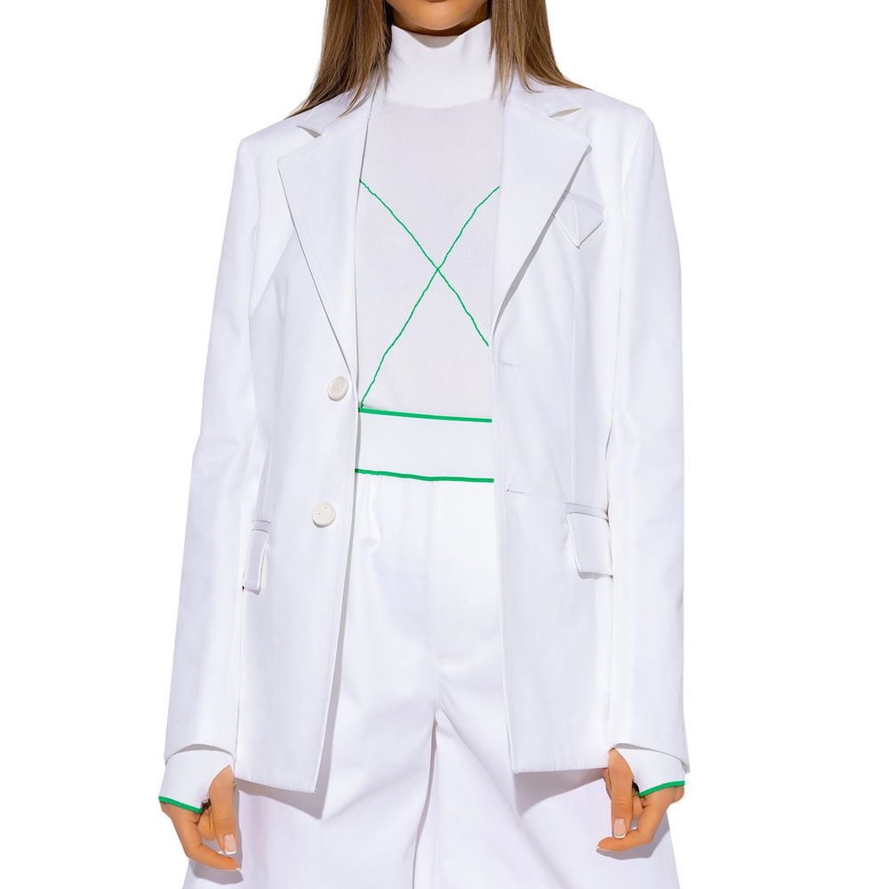 Weißer Baumwollblazer mit Hemdkragen und Taschen