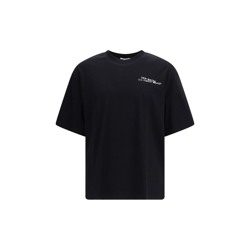 Schwarzes Baumwoll-T-Shirt mit cremefarbenem Pfeilprint