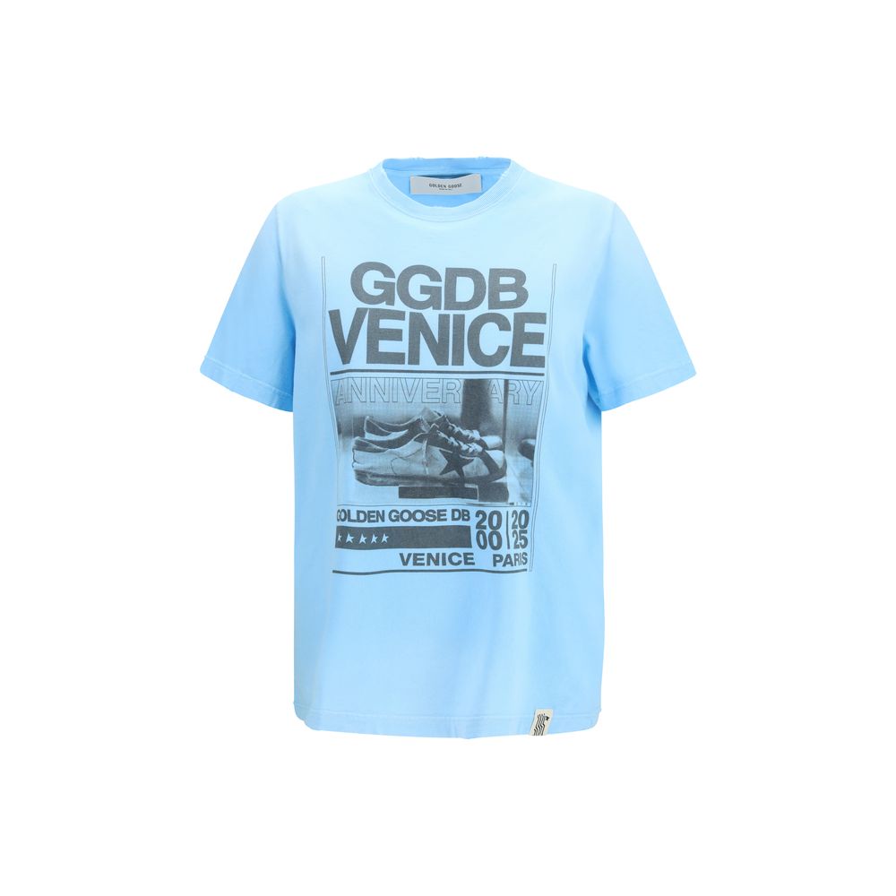Blaues Baumwoll-T-Shirt mit ausgefranstem Saum