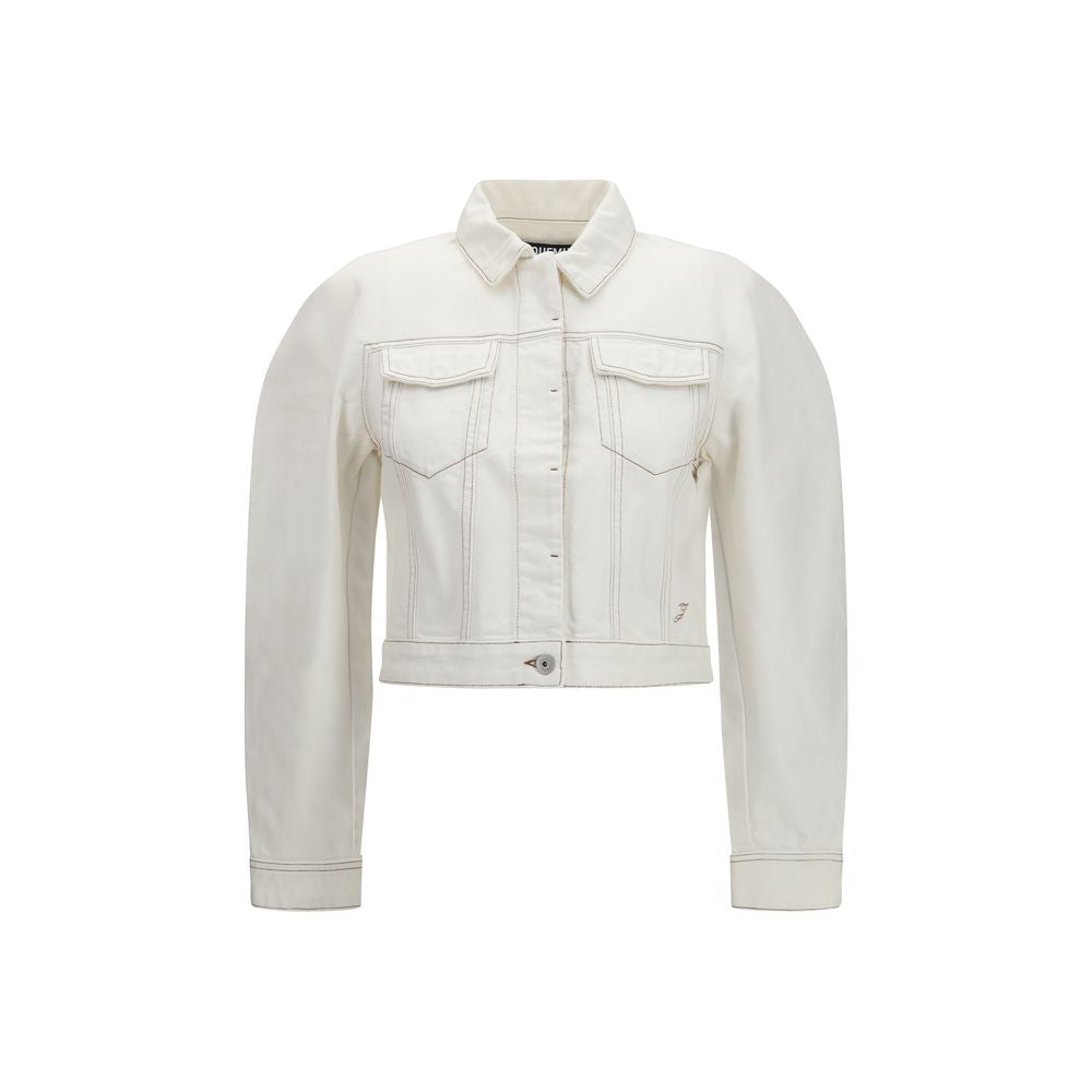 Ecru Cotton Denim Jacket with Curved Design