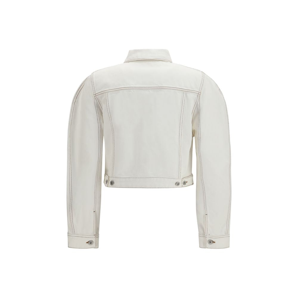 Ecru Cotton Denim Jacket with Curved Design
