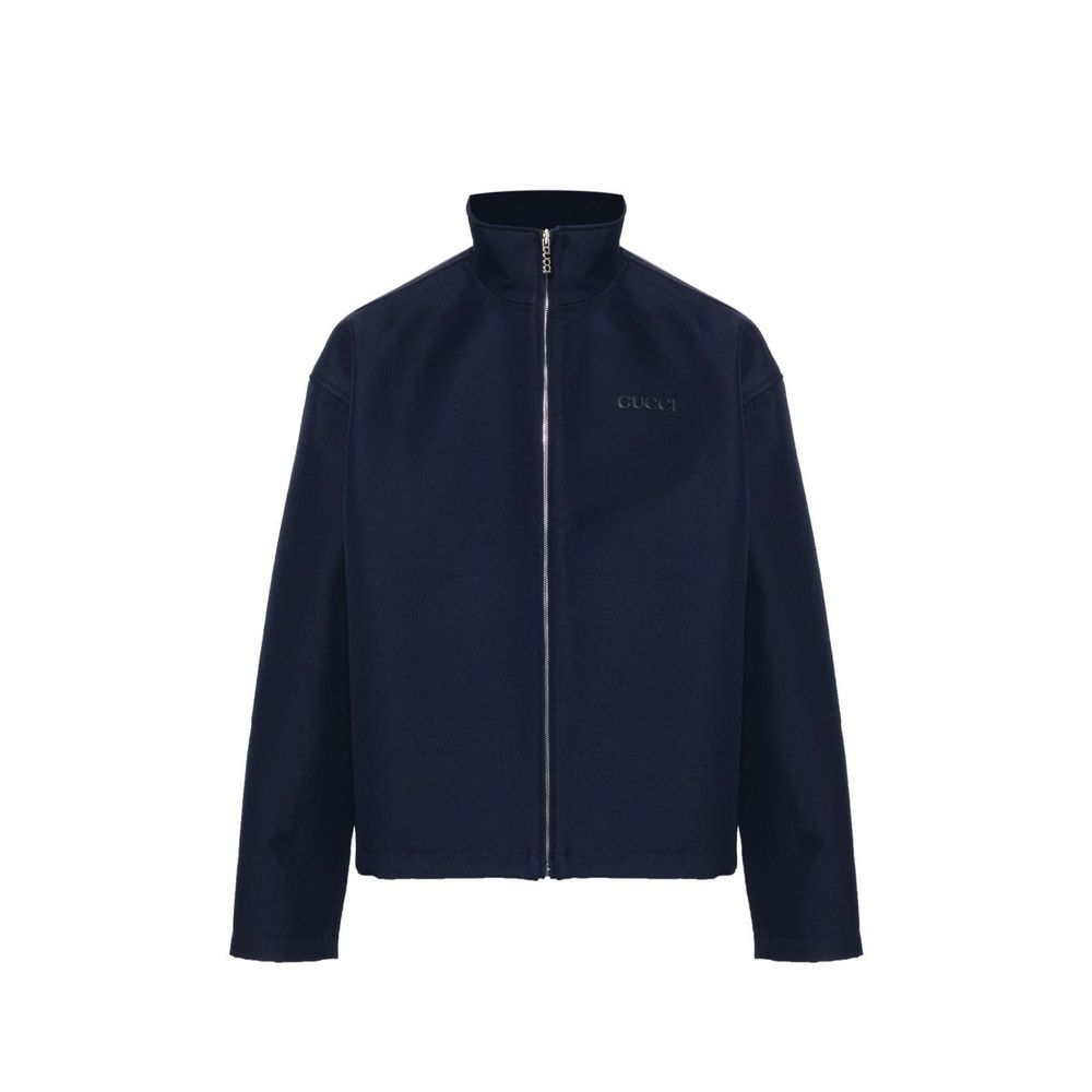 Blue Wool Sweater with Embroidered Logo