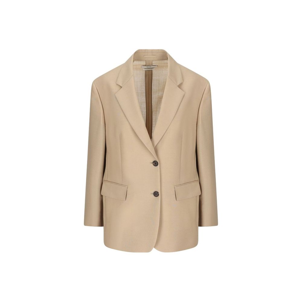 Beigefarbener Wollblazer mit klassischem Revers