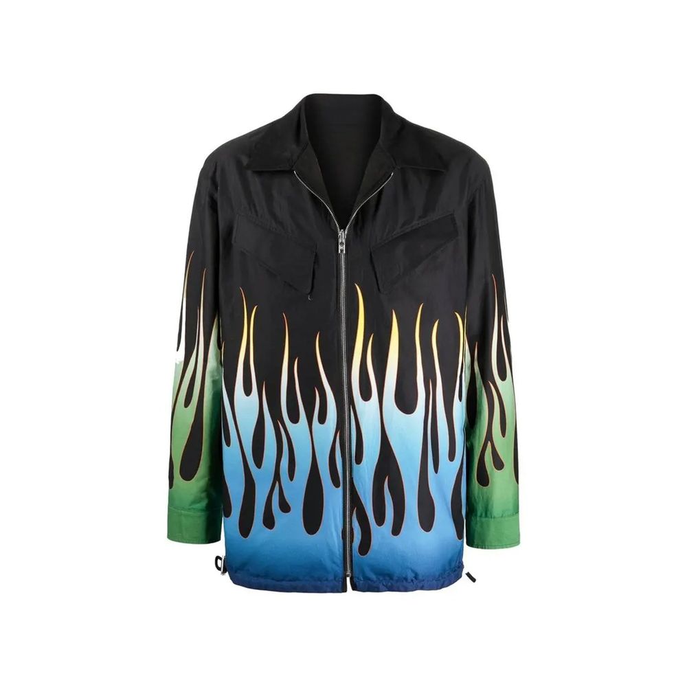 Schwarze, durchgehende Baumwolljacke mit Tunnelzug in der Taille
