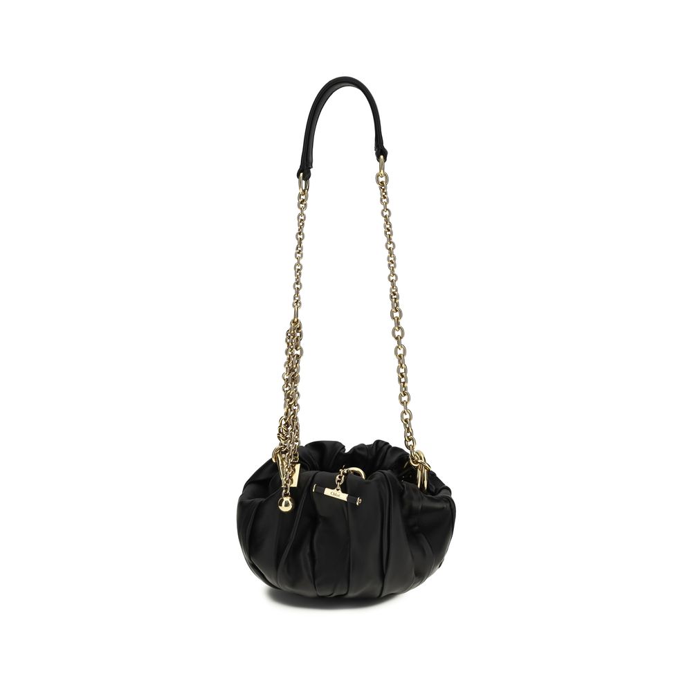 Schwarze Plissee-Schultertasche aus Leder mit Kettenträger