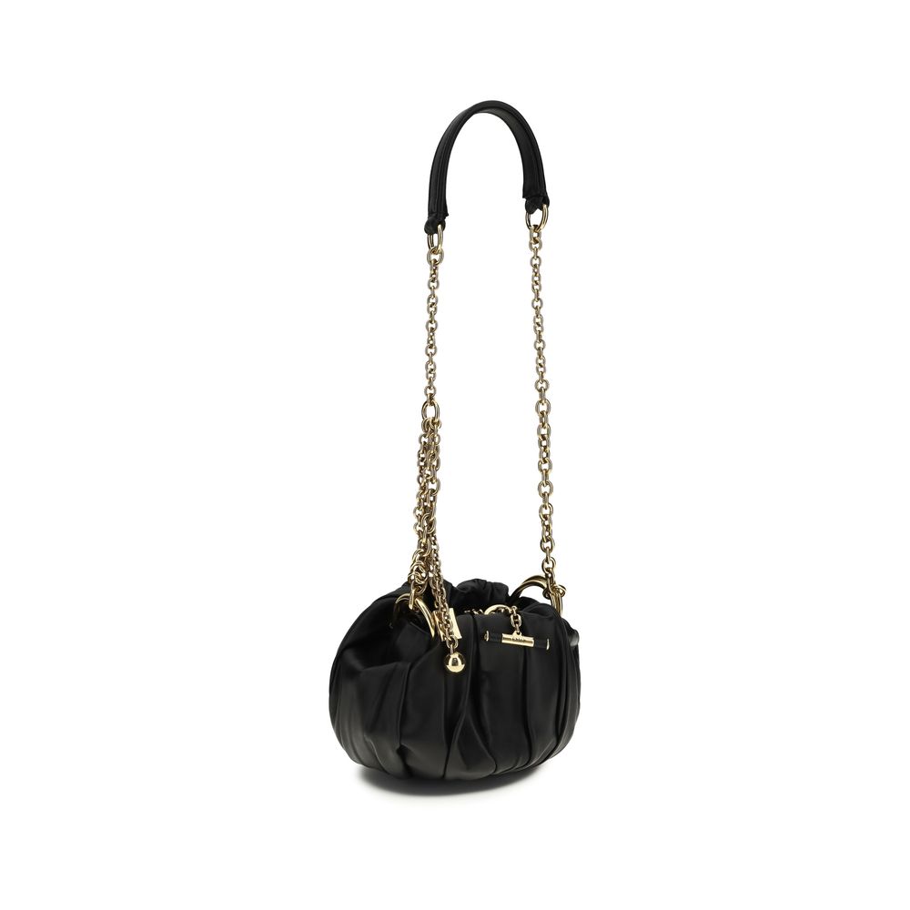 Schwarze Plissee-Schultertasche aus Leder mit Kettenträger