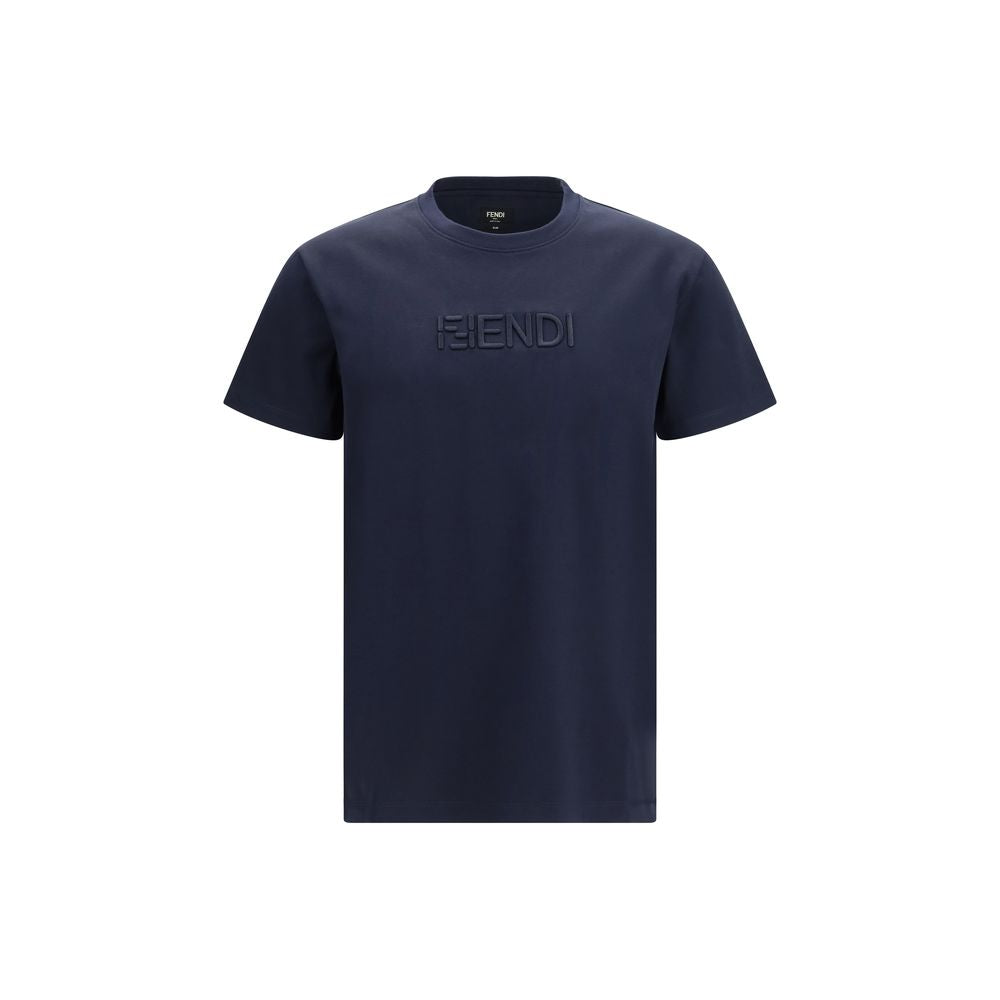 Blaues Baumwoll-T-Shirt mit gesticktem Fendi-Logo
