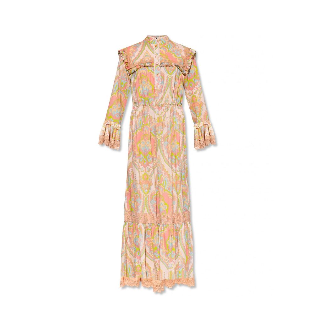 Mehrfarbiges Baumwollkleid mit Spitzenbesatz