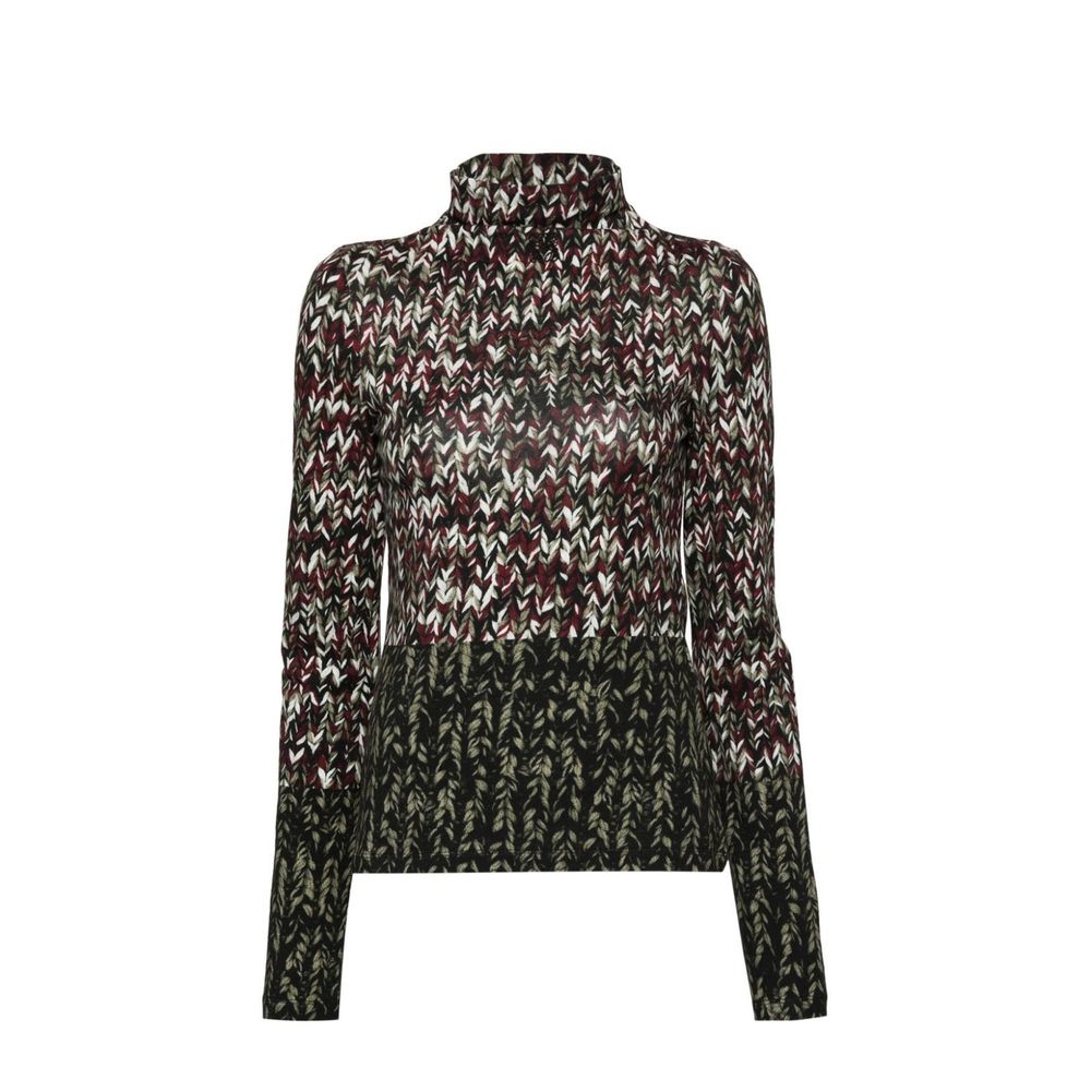 Bicolor Cotton Long Sleeve T-Shirt with Embroidered Motif
