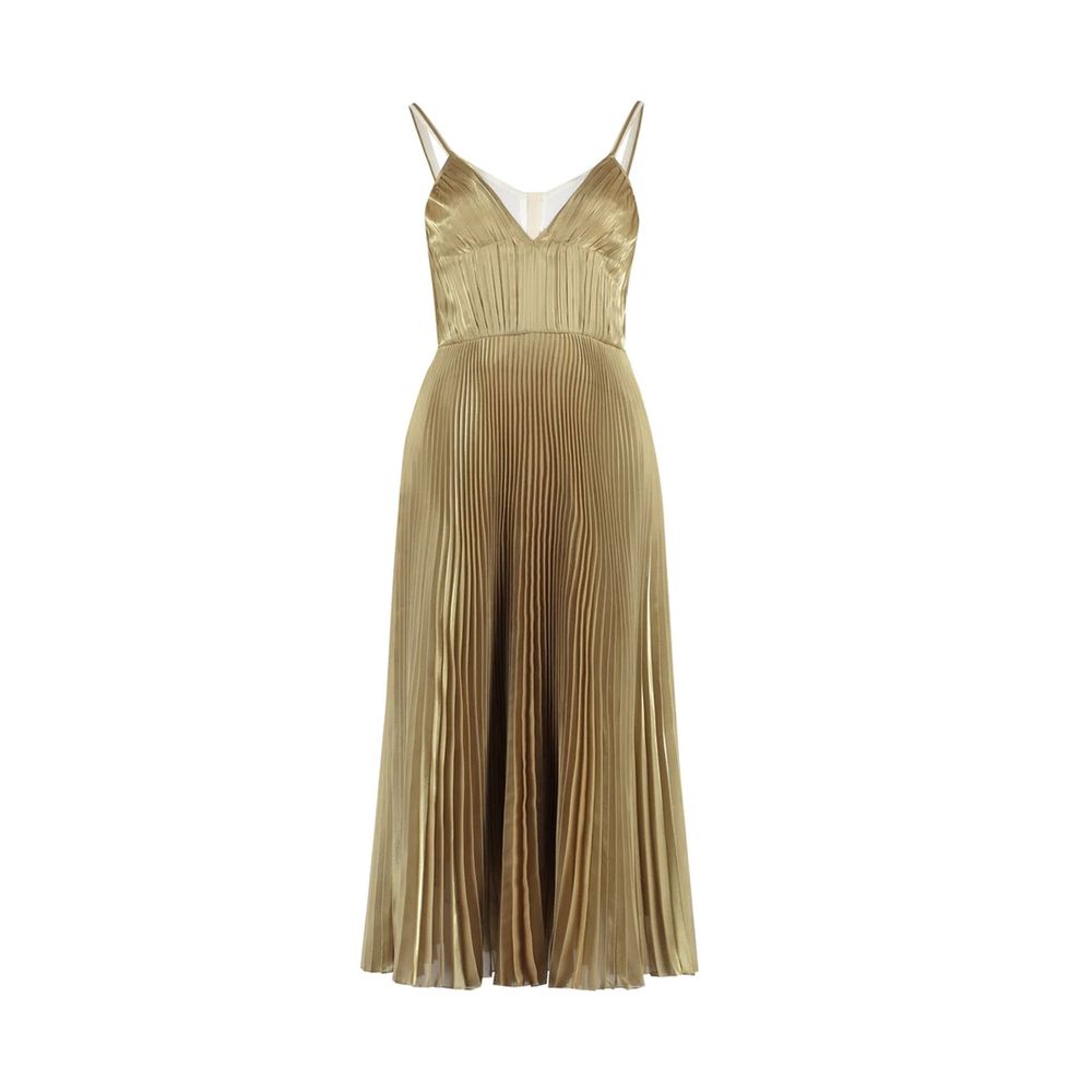 Goldfarbenes ärmelloses Kleid mit V-Ausschnitt aus Synthetik