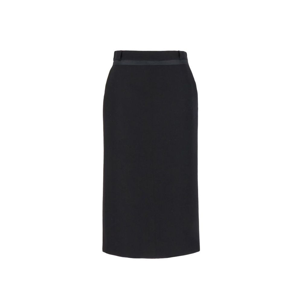 Black Wool Long Skirt with Side Pockets
