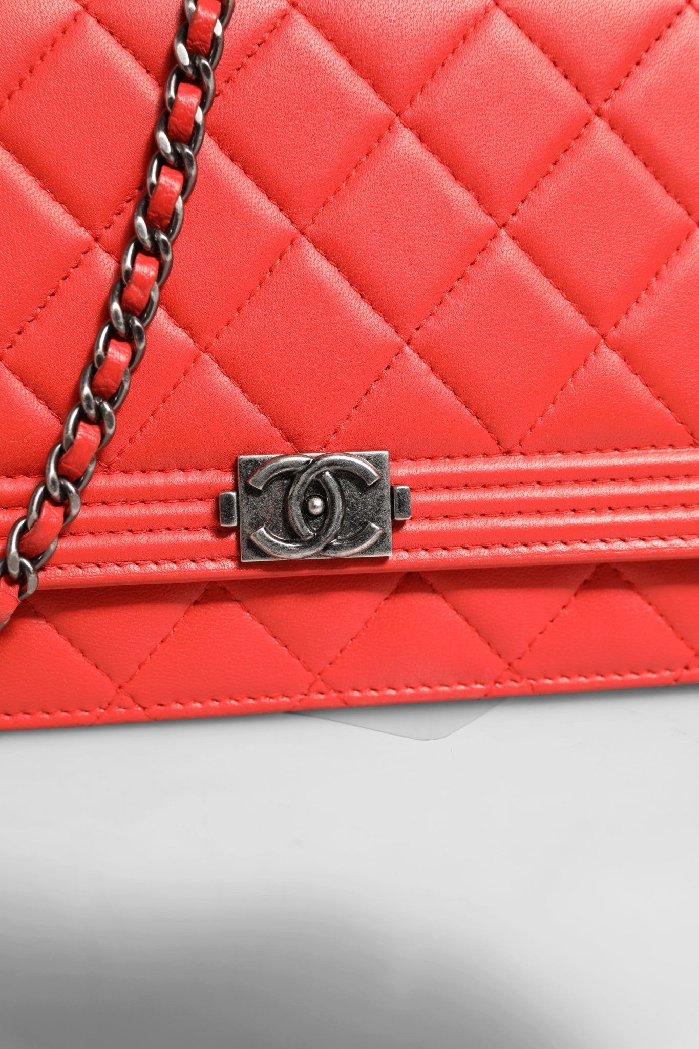 Red Chanel Boy Wallet on Chain Leather