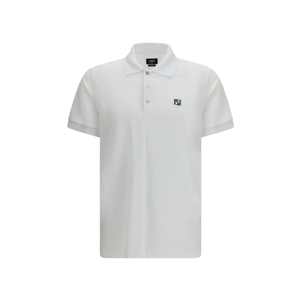 White Cotton Polo Shirt with Embroidered FF Logo