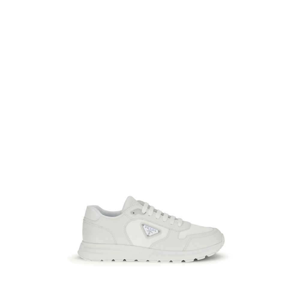 White Leather Prada Sneakers with Recycled Synthetic