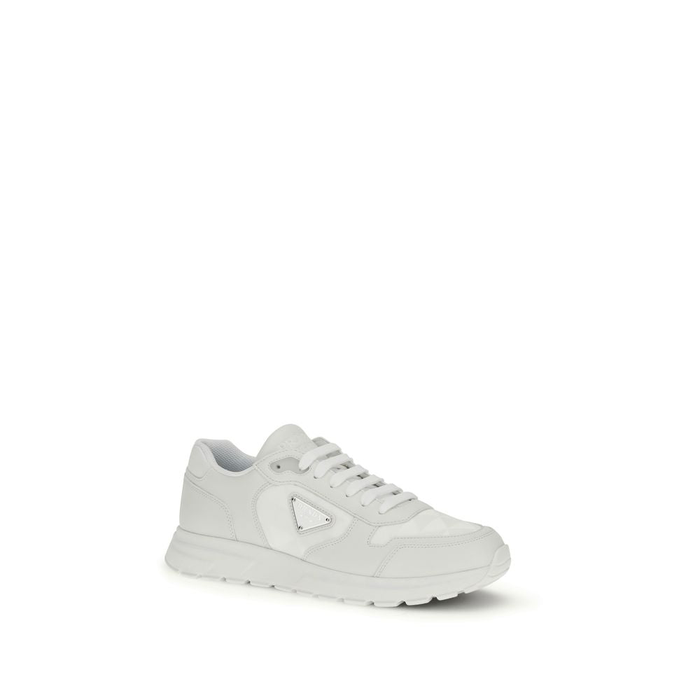 White Leather Prada Sneakers with Recycled Synthetic