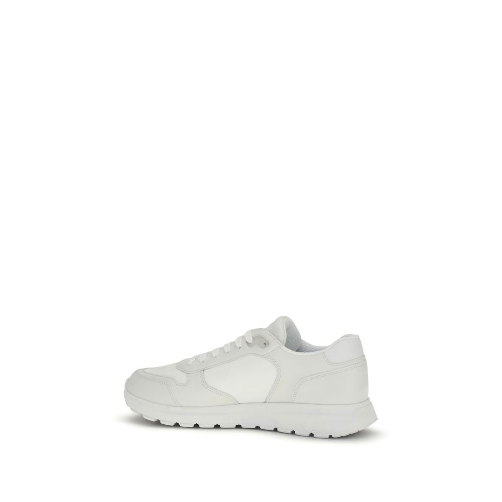 White Leather Prada Sneakers with Recycled Synthetic Upper