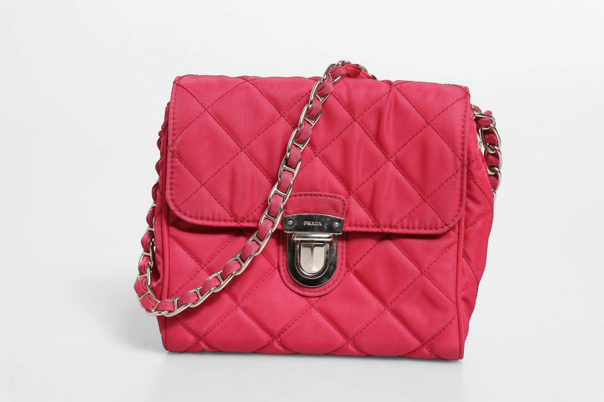 Pink Prada Quilted Synthetic Flap Crossbody Bag