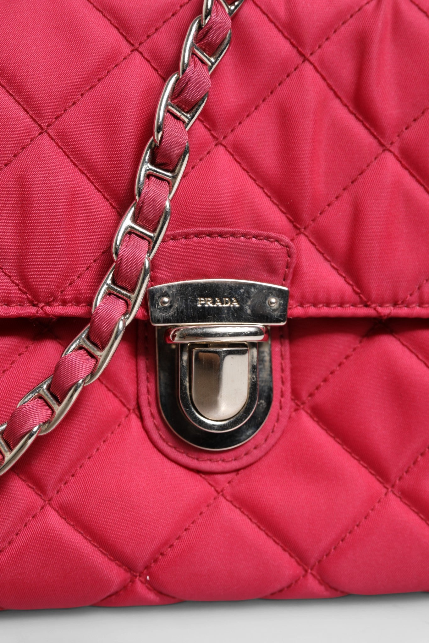 Pink Prada Quilted Synthetic Flap Crossbody Bag
