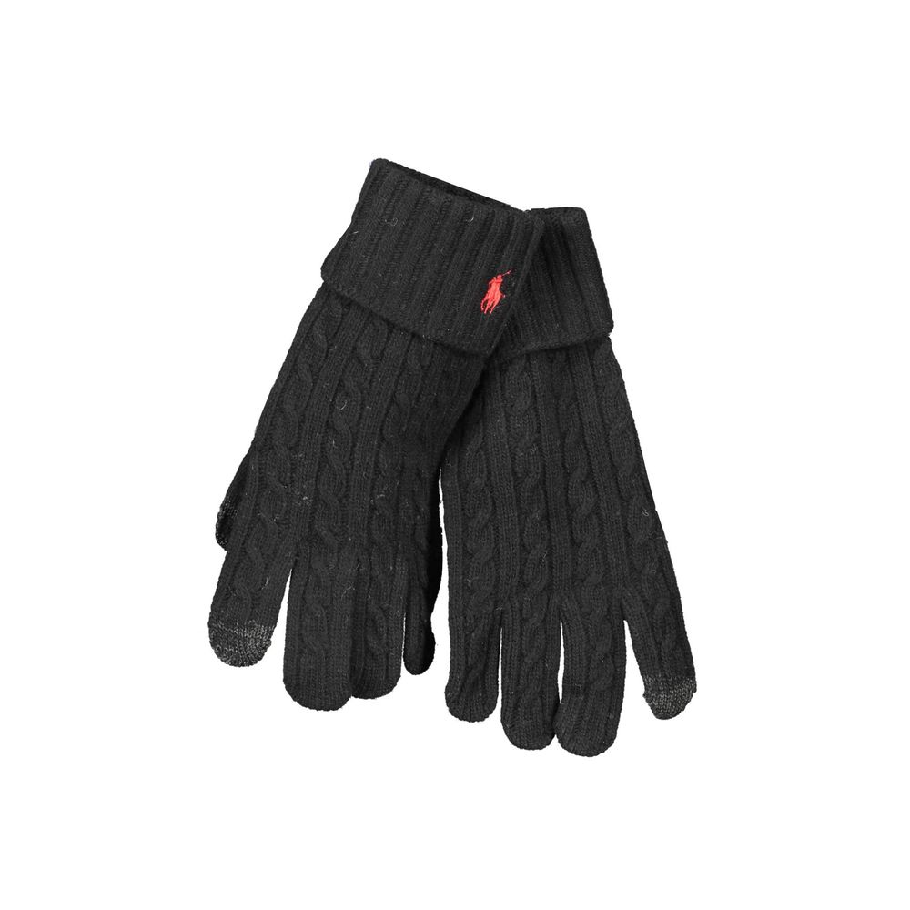 Black Wool Ralph Lauren Men's Gloves with Logo Embroidery