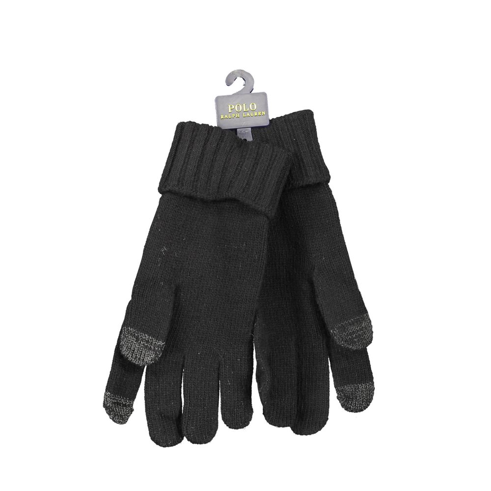 Black Wool Ralph Lauren Men's Gloves with Logo Embroidery