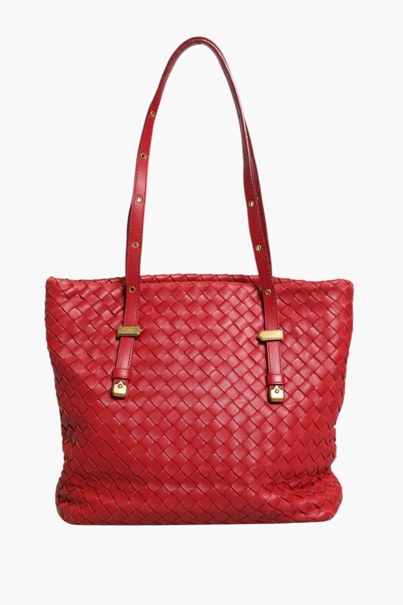 Red Leather Intrecciato Tote Bag