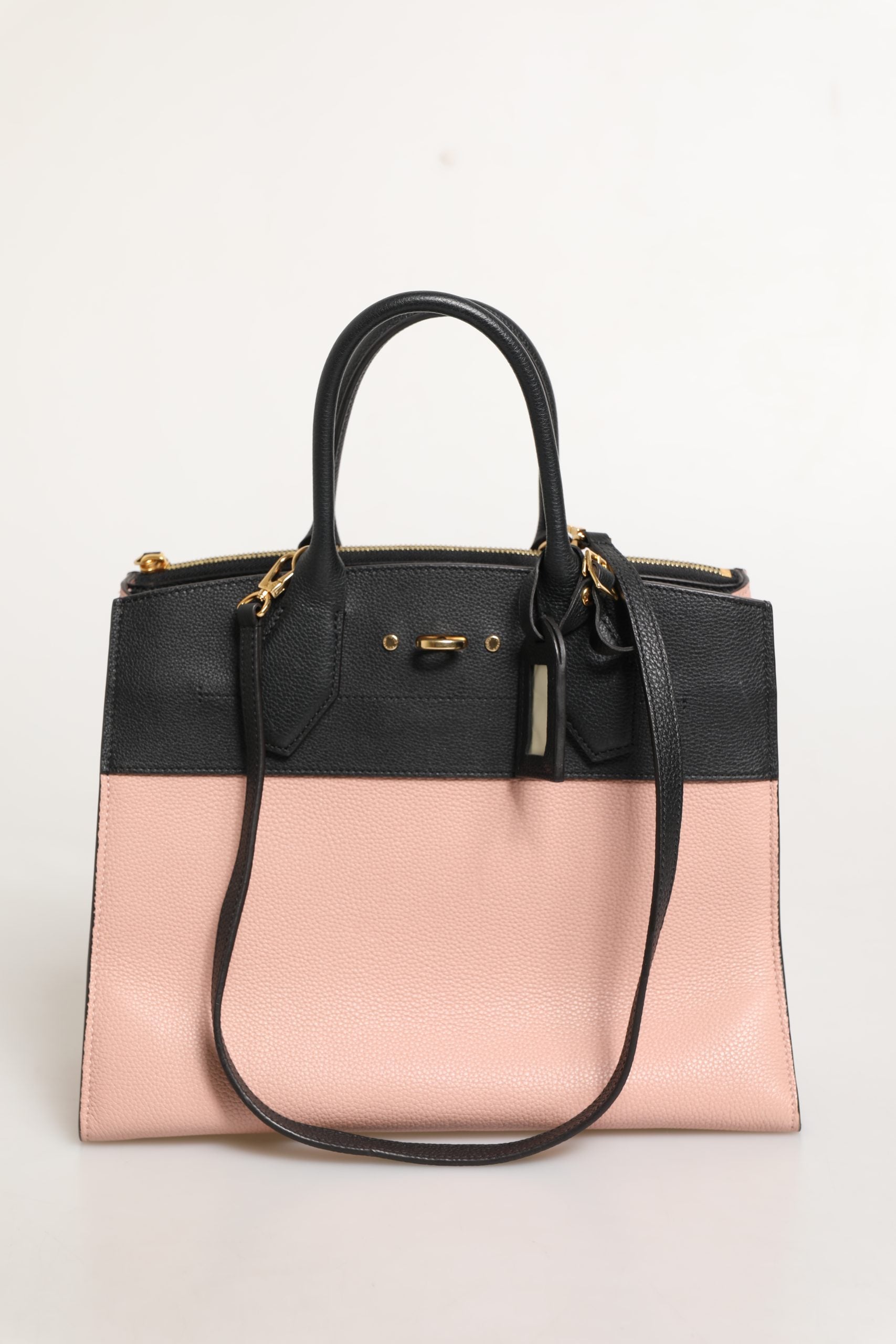 Pink and Blue Leather City Steamer Handbag with Strap and Lock