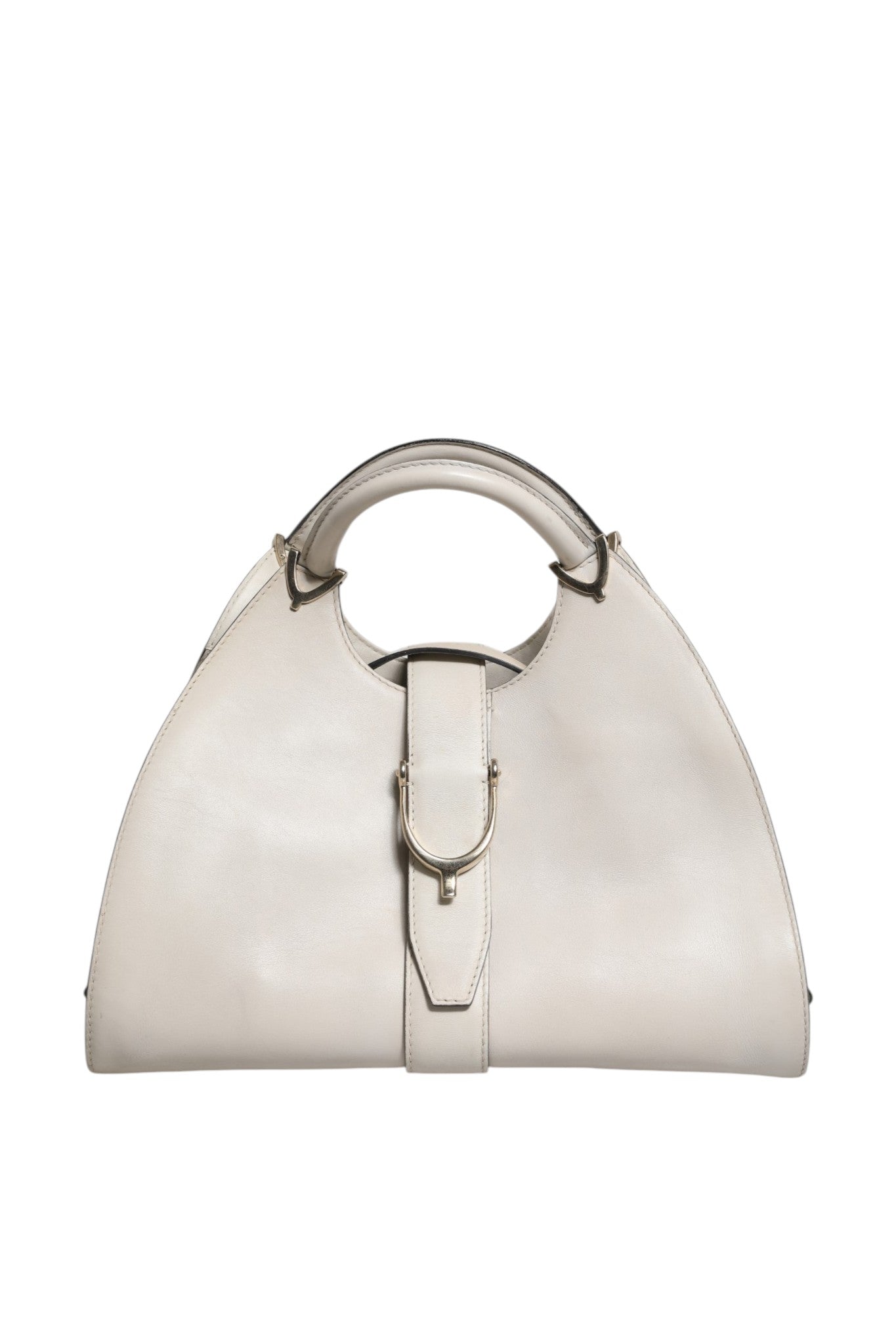 Weiße Leder Handtasche mit Steigbügeln