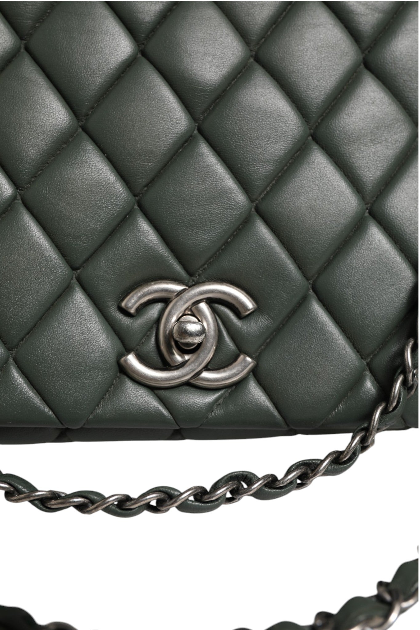 Green Quilted Lambskin Leather Bubble Flap Bag