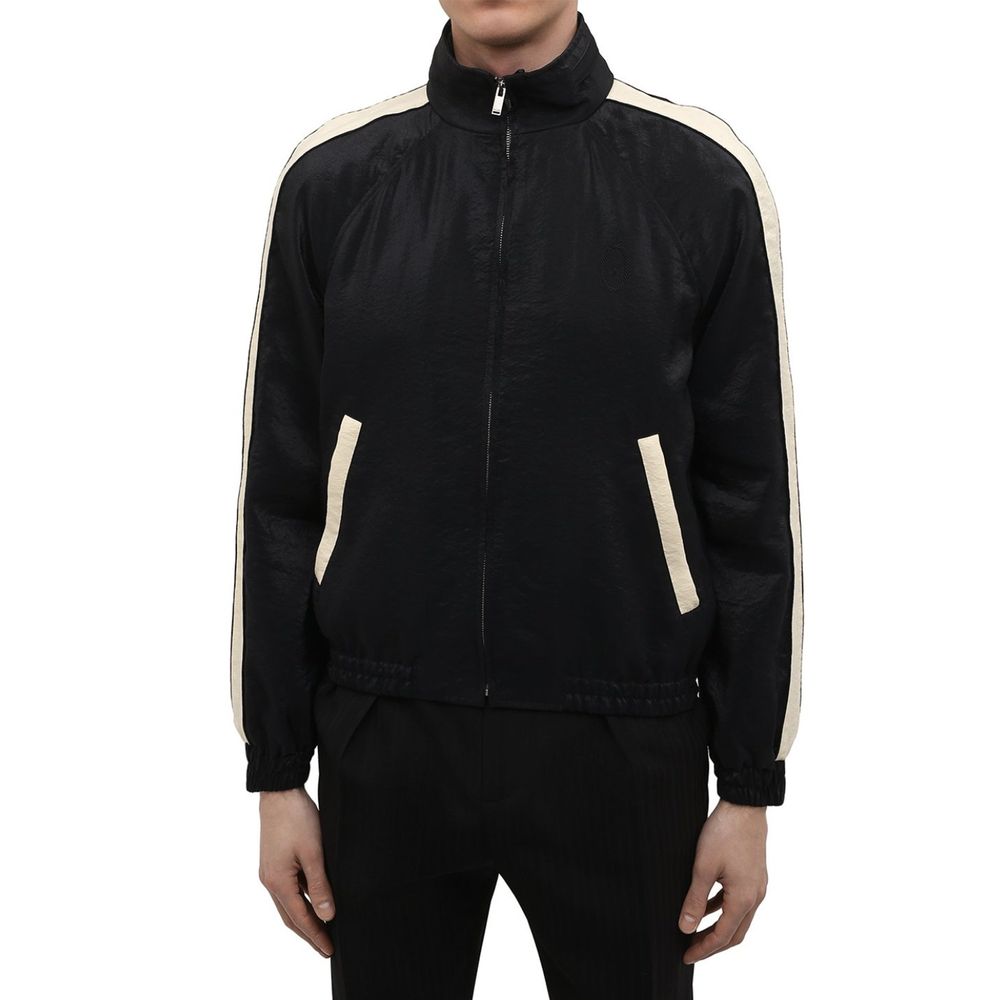 Schwarzer Kunstfaser-Blouson mit aufgesticktem Logo