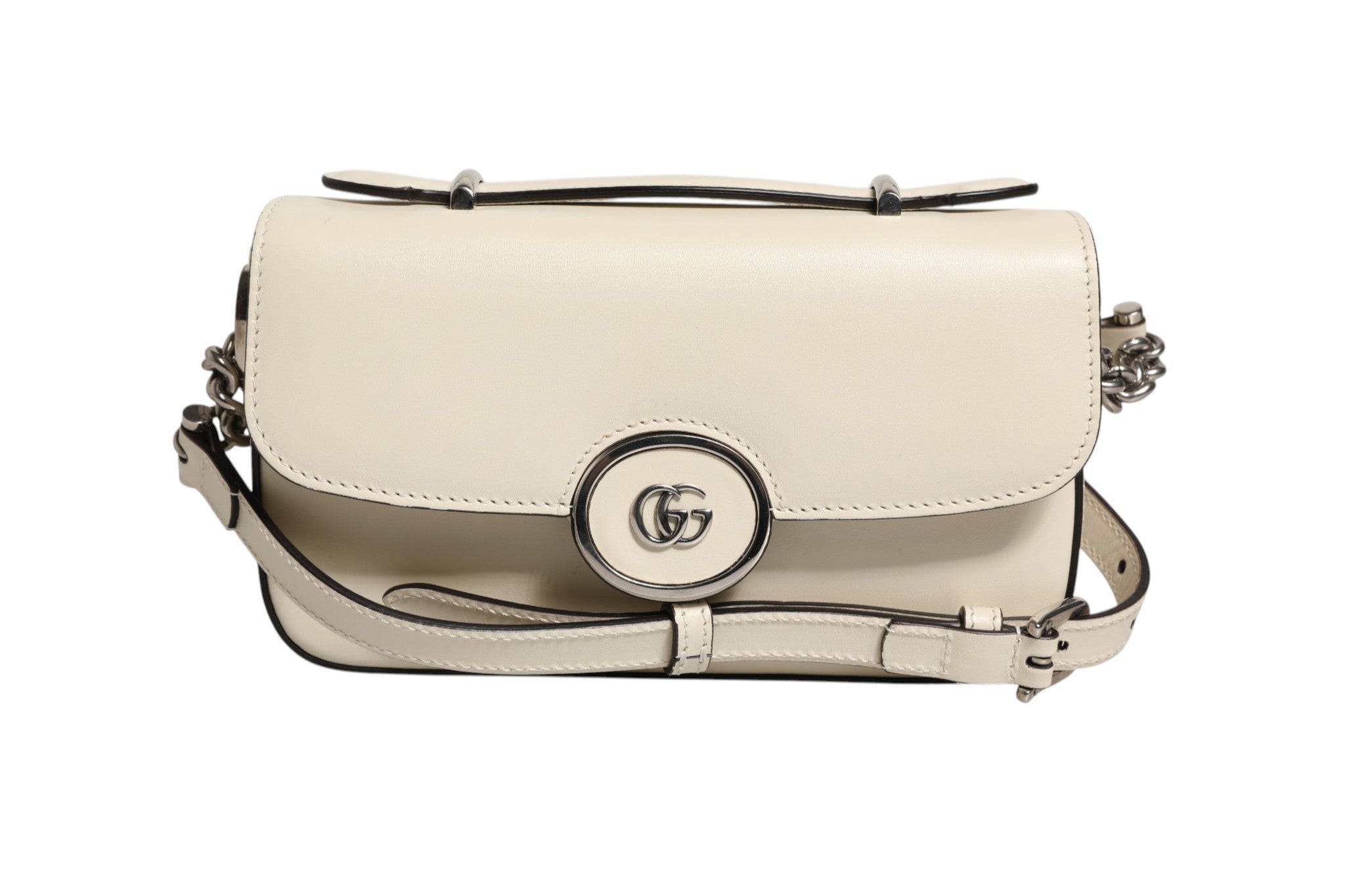 White Leather Petite GG Flap Shoulder Bag