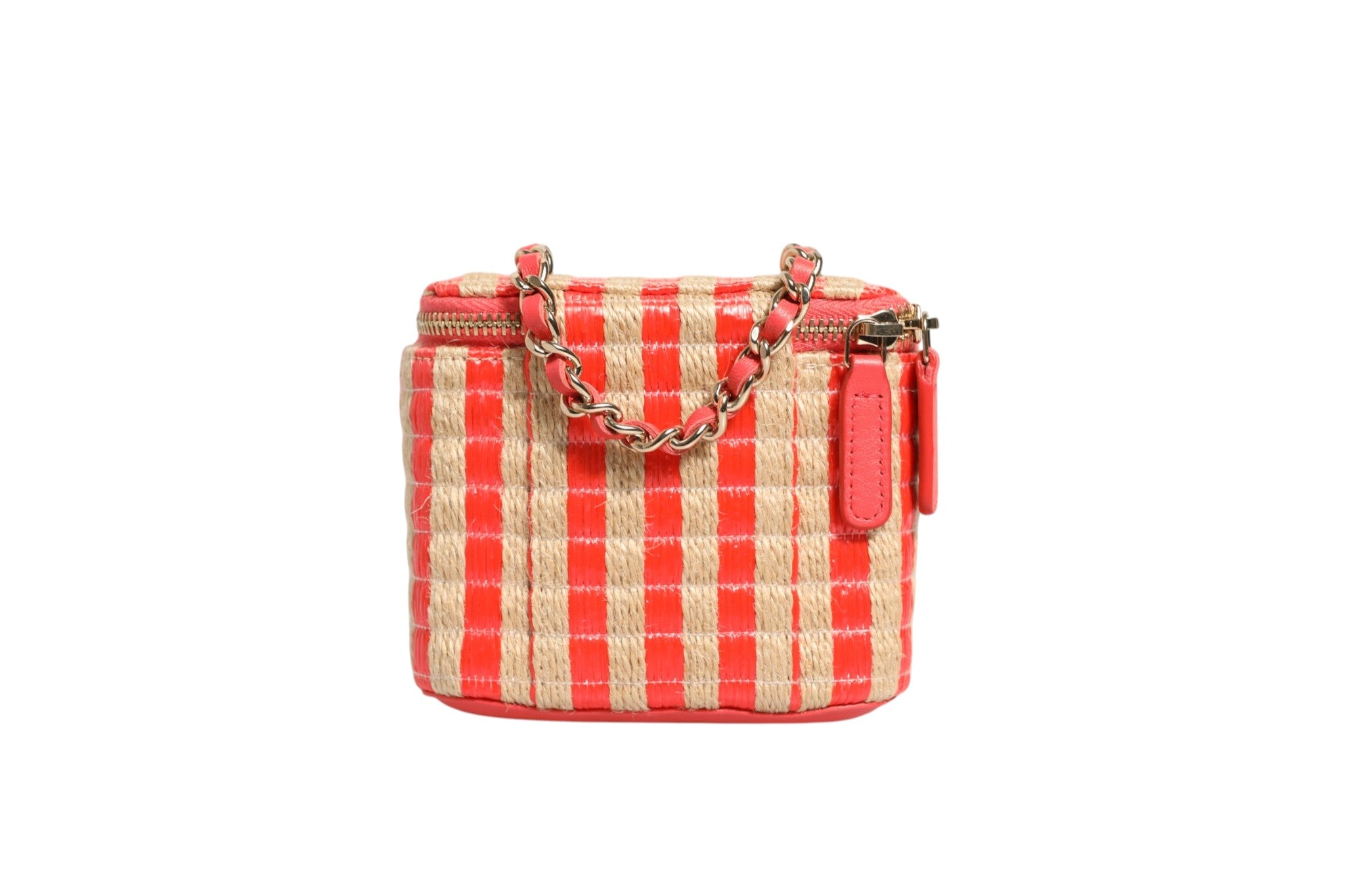 Chanel Mini-Vanity-Case aus gestreiftem Bast und Jute