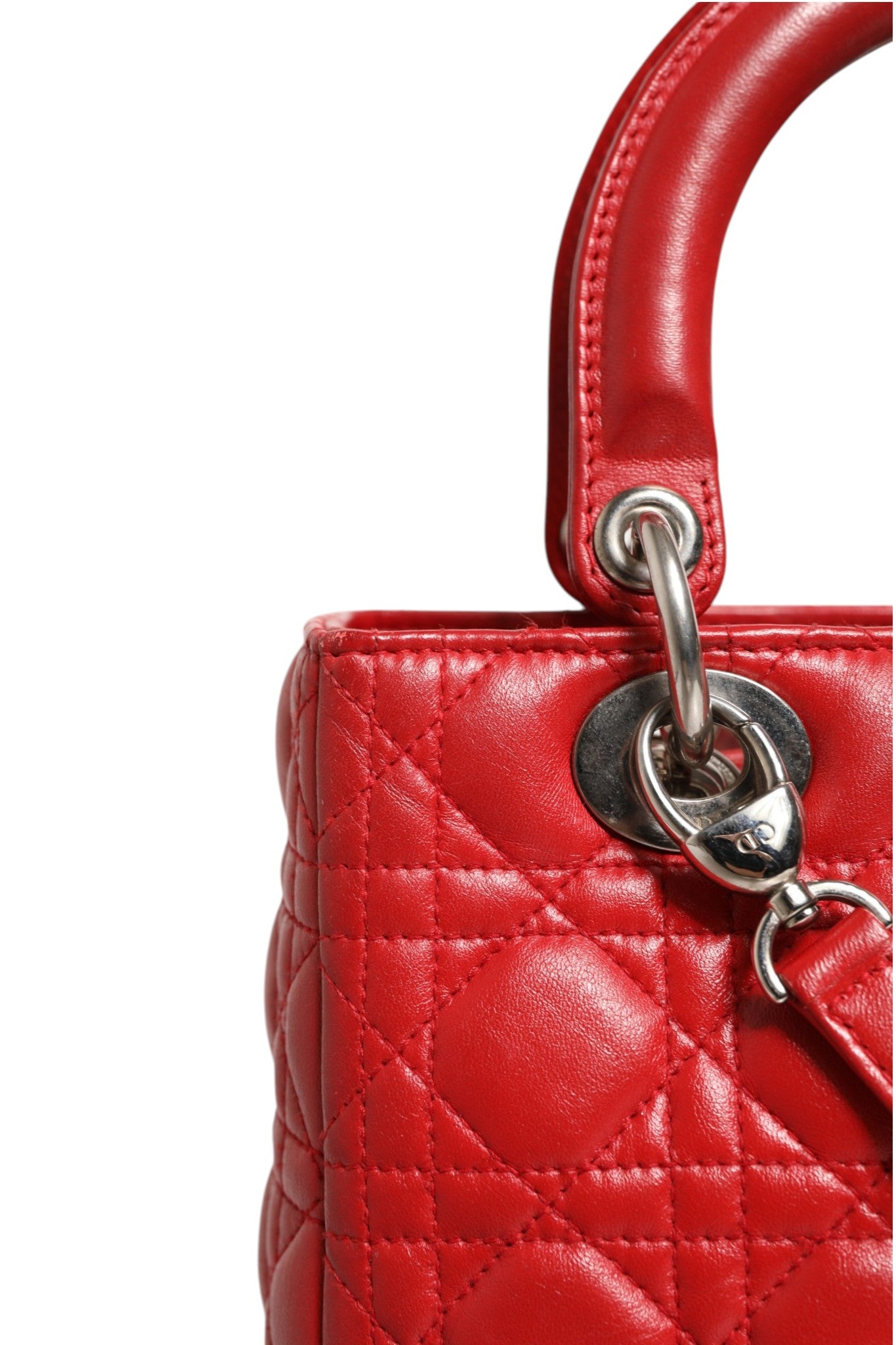 Red Leather Lady Dior Bag with Cannage Pattern