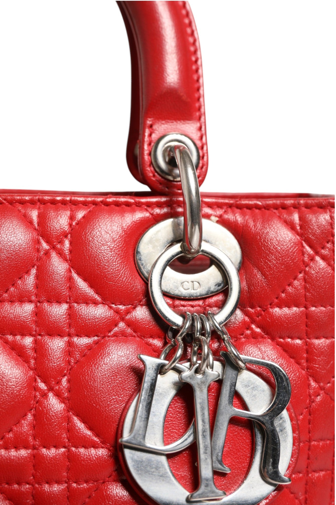 Christian Dior Rote Cannage Lammleder Lady Dior Tasche