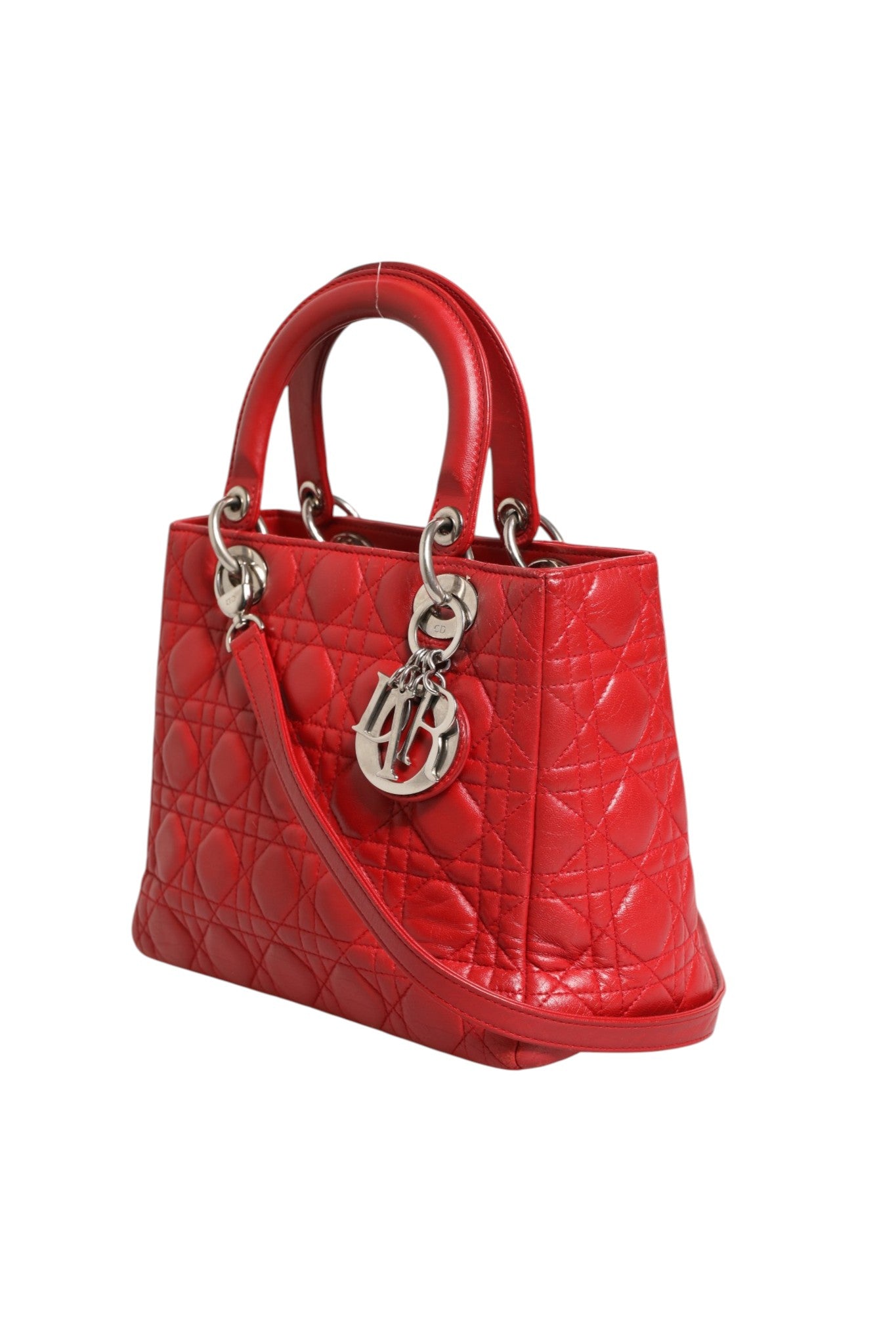 Christian Dior Rote Cannage Lammleder Lady Dior Tasche