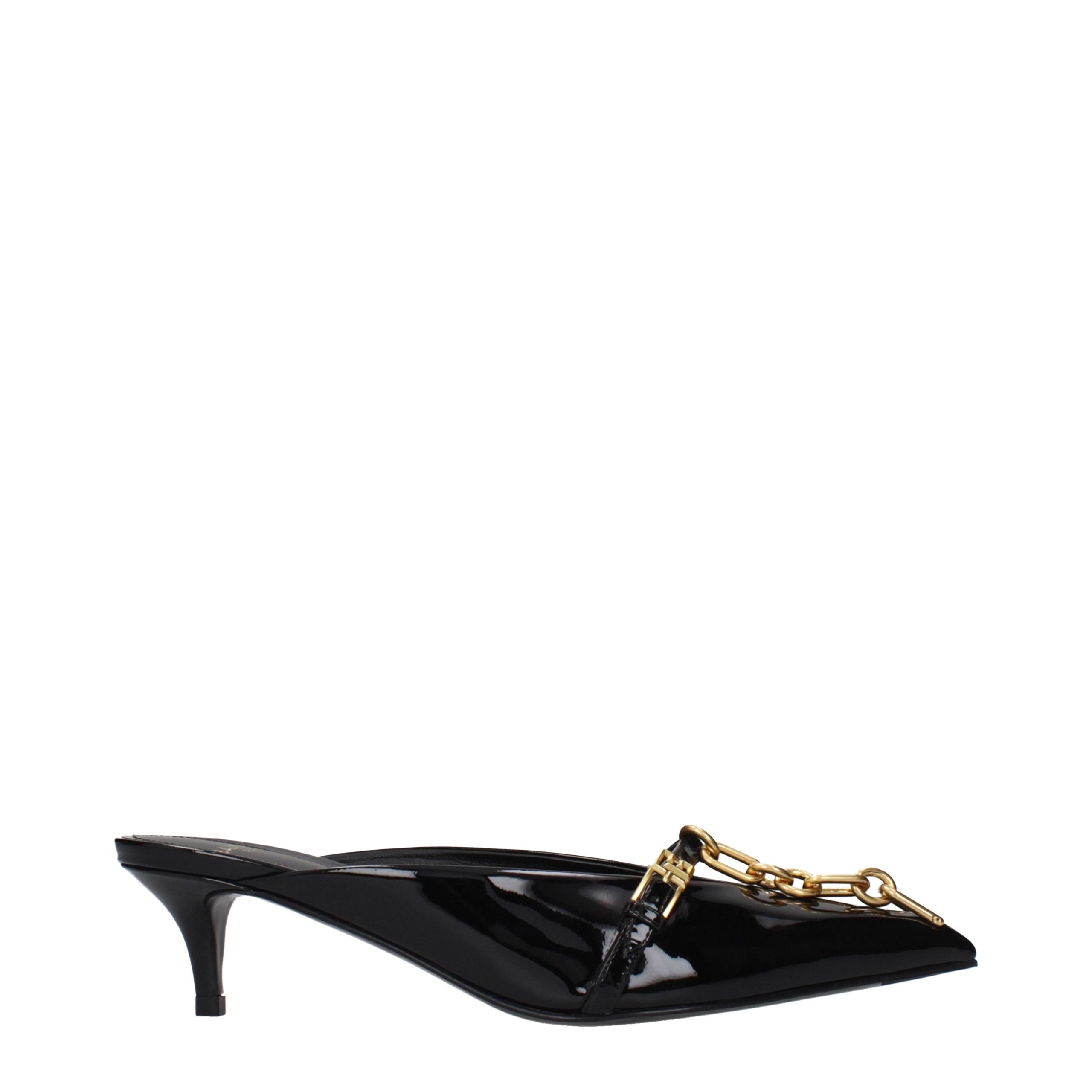 Schwarze Leder-Plateausandalen mit Vorderdetail