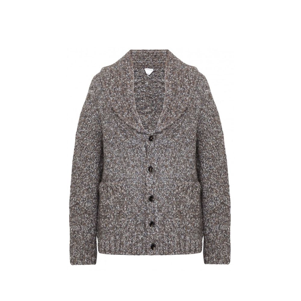 Gray Wool Leather Cardigan with Button Closure