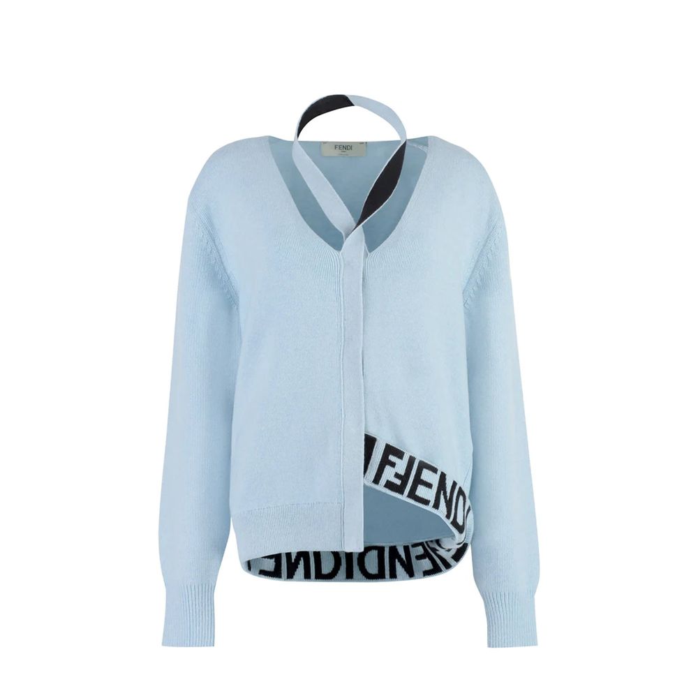 Blauer Kaschmir-Cardigan aus Wolle mit Cut-Out-Detail