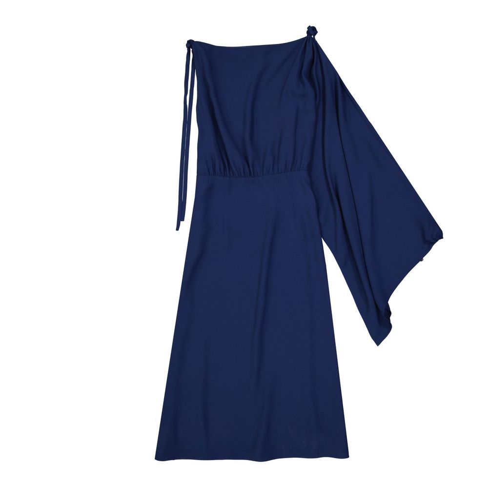 Blaues synthetisches Langarmkleid