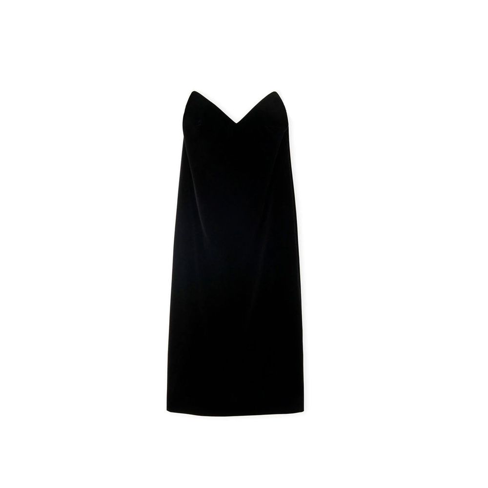 Schwarzes Baumwoll-Cocktailkleid mit V-Ausschnitt