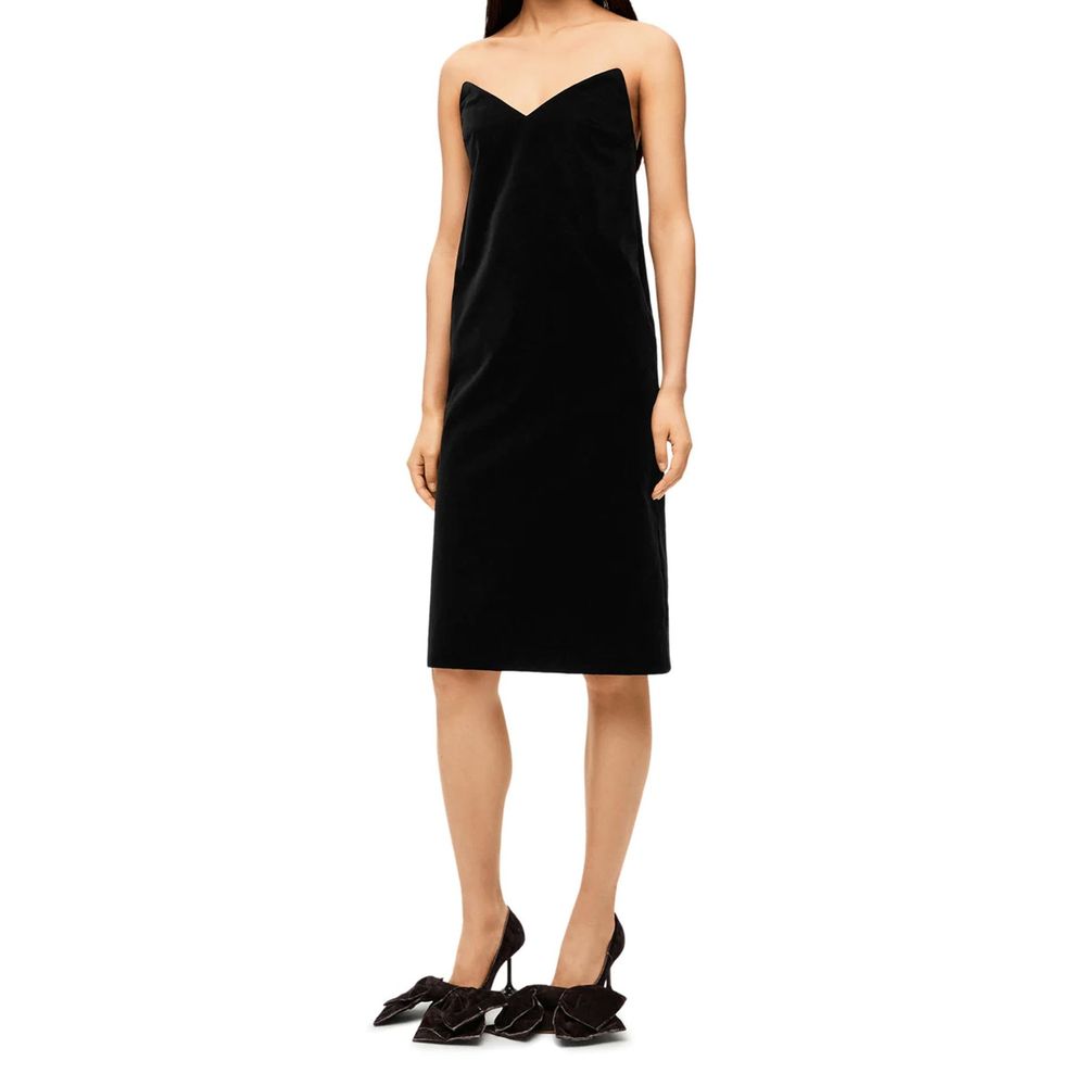 Schwarzes Baumwoll-Cocktailkleid mit V-Ausschnitt