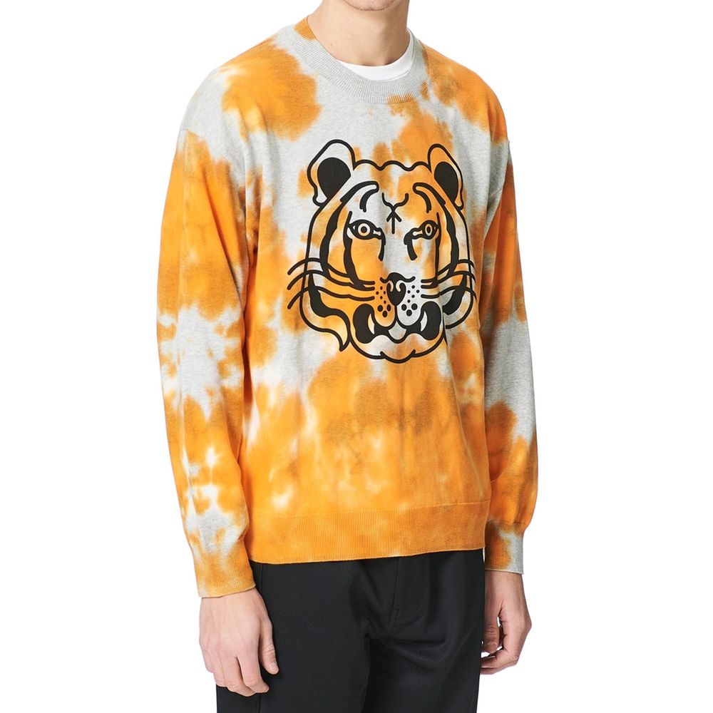 Orange Cotton Sweatshirt with Ribbed Trims for Men