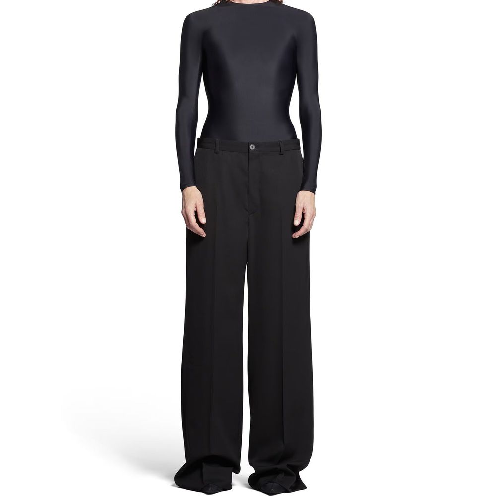 Black Wool Flared Pants with Belt Loops