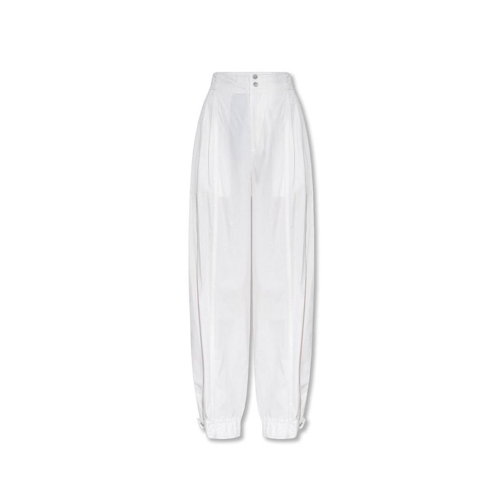 White Cotton Women's Casual Pants with Ankle Button Closure
